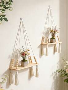1/2件套编织挂架，浅色木绳壁挂式收纳架，波西米亚风植物吊篮，适用于室内客厅卧室，现代波西米亚风悬挂式收纳架，多功能编织壁挂架，简约优雅悬挂式收纳架，时尚家居装饰展示架，适用于浴室、厨房、卧室或客厅墙面 - 彩色 - 查看 12