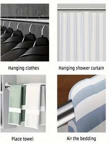 Tension Curtain Rod, No Drilling Required, Adjustable Curtain Rod For Shower Curtain, Cabinet, Wardrobe, Kitchen, Suitable For Small Curtains - . - View 5