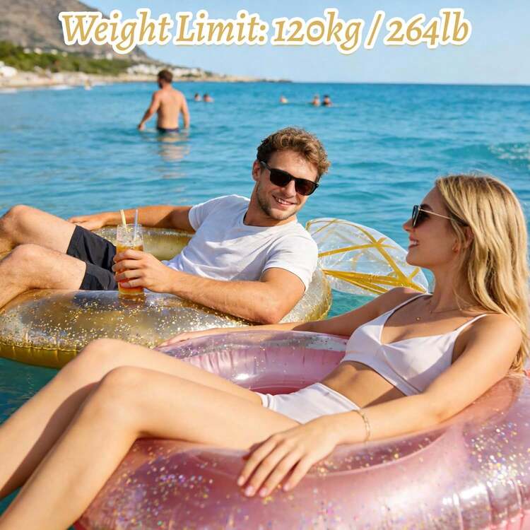 Pool Floats, Inflatable Ring Pool Float, Large Engagement Ring Floatie For Bachelorette Party, Swim Tube River Lake Wedding Bride Stagette Decor Fun Raft For Adults, Gold/White/Pink - 1 gói - Xem 11