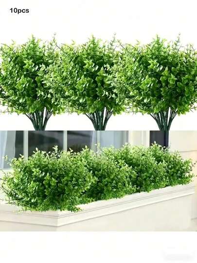 4/10 Pcs Artificial Plants, Artificial Boxwood Branches, Non-Fading In Outdoor Sunlight, Fake Plants, Fake Leaf Shrubs, Greenery, Suitable For Garden, Office, Patio, Wedding, Farmhouse, Indoor Decoration, Home Garden, Outdoor Yard Decoration, Birthday, Graduation Gifts, Garden Decoration, Outdoor Plants, Gardening, Artificial Flowers