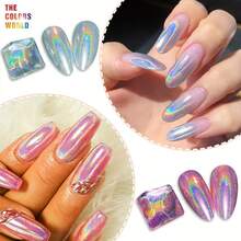 Y2K Holographic Super Shiny Mermaid Nail Powder, Mirror Metal Friction Powder, Holiday DIY Nail Art, Holographic Mirror Powder Nail Art Set - Nhiều màu - Xem 6