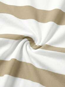 Áo thun cổ tròn kẻ sọc kaki trắng tối giản, áo thun nam tay ngắn dáng rộng thoải mái - trắng - Xem 5