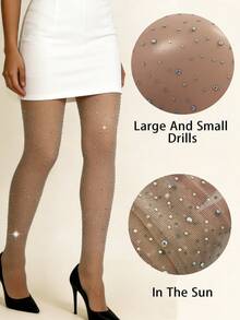 1 件米色透明连裤袜，饰有星空闪亮烫钻，大小钻粒混纺，高弹柔软透气，百搭，适合派对、夜店、约会、日常休闲、街头风、节日穿搭。 - 彩色 - 查看 3