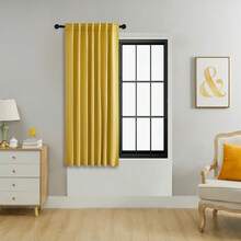 单片装或双片装可选/带系带窗帘/杆袋式窗帘/可使用夹子/纯色遮光隔热窗帘/遮光窗帘/适用于客厅、办公室、卧室，短款可用作厨房窗帘 - 薑黃 - 查看 32