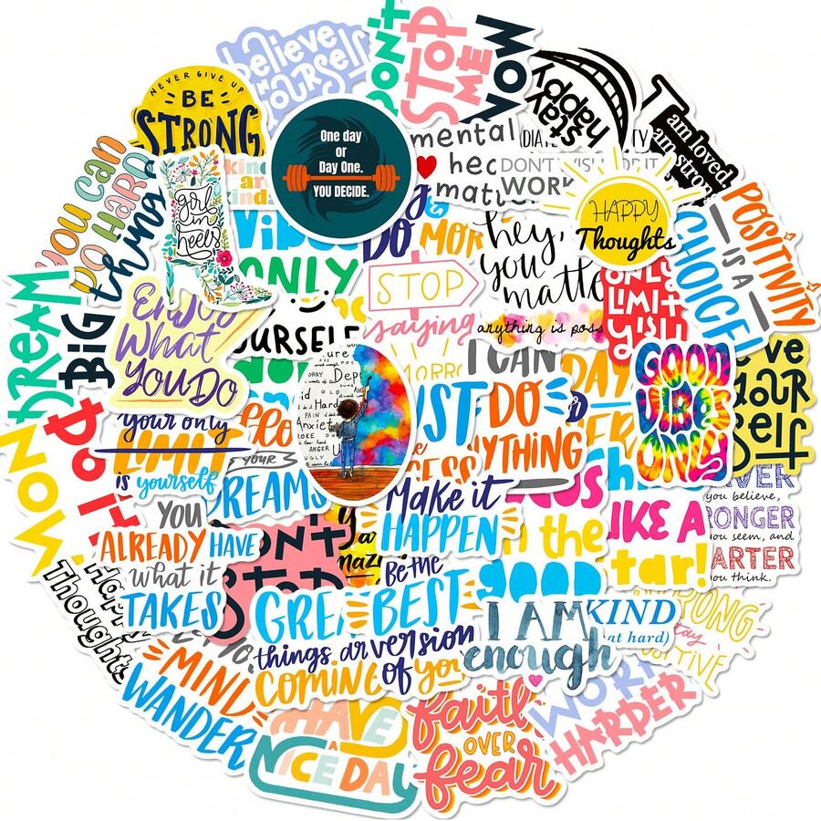 50pcs Colorful Motivational Stickers, Inspiring Positive Affirmation Stickers, Waterproof Durable Letter Stickers For Notebook, Laptop, Skateboard, Water Bottle