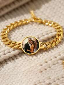 1 Stück personalisiertes Paar-Foto-Armband, Edelstahlkette mit lasergravierten Augen-Foto, gravierter Foto-Schmuck als Geschenk geeignet für Freund, Jahrestags-/Valentinstags-Geschenk, silbernes modisches, minimalistisches Lässig-Design, geeignet für Jahrestag, Geburtstag, Alltag, Party, Muttertag, Valentinstag, Abschluss, Hochzeit, ideales Geschenk für sie, ihn, Freund, Freundin, Vater, Mutter, Familie, Freunde - Farbiges UV-Rundetikett – mehrfarbig - Übersicht 12