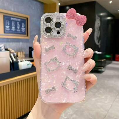 SANRIO 1个时尚创意手机壳，防水防震材质，全息变色爱心，3D水钻猫咪头像，水钻蝴蝶结，动漫风，奢华闪亮，可爱时尚，适用于苹果17系列、11/12/12 Pro、13/14/15、13 Pro/14 Pro/15 Pro、12 Pro Max/13 Pro Max/14 Pro Max/15 Pro Max、16、16 Pro、16 Pro Max、17、17 Pro、17 Pro Max手机壳，斋月、情人节最佳礼物（13-2个/套，非2个独立手机壳）