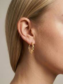 6 Pairs Random Assorted Women Earrings Set, Including Textured Hoop Earrings, Hammered Heart Earrings, Gold Tone Combo Earrings, Vintage Jewelry, Summer Beach Vacation Swimwear Accessories, Attractive Outfits, Wedding Dress Accessories - Versatile Jewelry Suitable For Swimming, Bathing, Workout, Great Gift For Valentine's Day, Birthday, Mother's Day, Easter - Gold - View 6