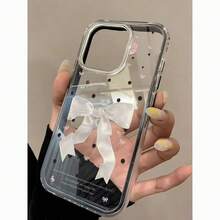 波点丝绸蝴蝶结手机壳，兼容 17 Pro Max/16/15/14、13 软壳 12/11 - 粉色 - 查看 3