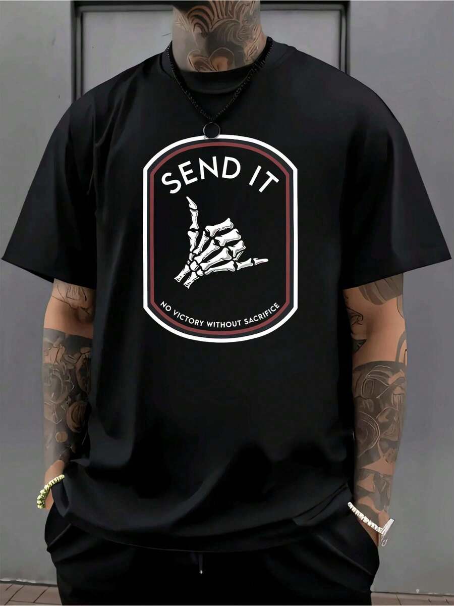 Men Plus Size T-Shirts - Black - View 1