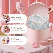 Travel Makeup Bag Cosmetic Bags for Women Makeup Case Organizer Large Capacity Travel Toiletry Bag Storage Bags with Divider and Handle for Cosmetics Toiletries Brushes Tools-Blue Floral - 001Floral azul - Ver 7