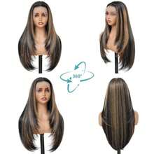 Synthetic Lace Front Wig 13x4 HD Lace Layered Hairstyle Pre Plucked Hairline Straight Long Black Glueless Wigs for Black Women 26 Inch Beginner Friendly - 1B/27 - Ver 4