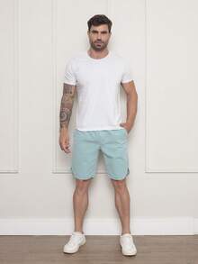 Men's Bermuda Shorts In Twill Fabric With Elastic Waistband - Light Green - View 2