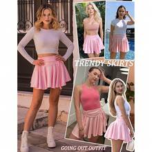 Women Pleated Mini Skirt Y2k Drawstring Short Skirts Ruched Skater Skirt Cute Rave Outfit - 粉色 - 查看 3