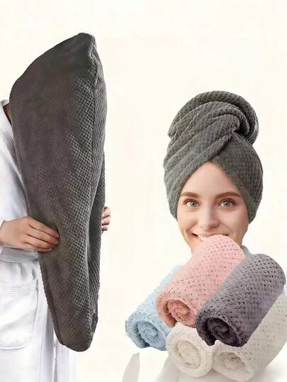 2pcs Ultra-Fine Fiber Hair Towels, 300Gsm Soft Hair Drying Caps, Simple Solid Color Hair Towels For Bathroom, Super Absorbent Hair Wrap Towels, Anti-Frizz Hair Turban For Wet Hair, Bathroom Supplies, Bathroom Accessories