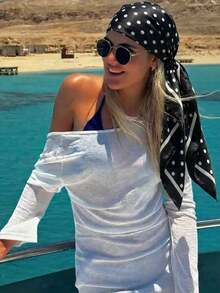 1 Stück 2026 Neuer einfacher Pünktchen-Muster 90cm Quadratischer Schal, vielseitiges Bandana für Frauen, Taille-Krawatte, Haaraccessoire, modischer Halstuch, Strand, Urlaub, Accessoires, Reiseessentiell - Verschiedenfarbig - Übersicht 3