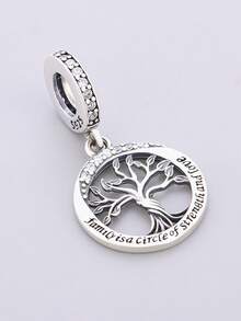 HuooNew 1 mặt dây chuyền hình cây sự sống bằng bạc sterling 925, mặt dây chuyền tròn khắc hình cây gia phả, quà tặng trang sức tự làm dành cho cả nam và nữ. - Bạc - Xem 3