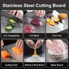 Stainless Steel Cutting Board, Double-Sided Kitchen Chopping Board With Hanging Hole, Easy To Clean, Non-Slip Food Prep Board For Meat, Vegetables, Fruits, Kitchen - Silver - View 7