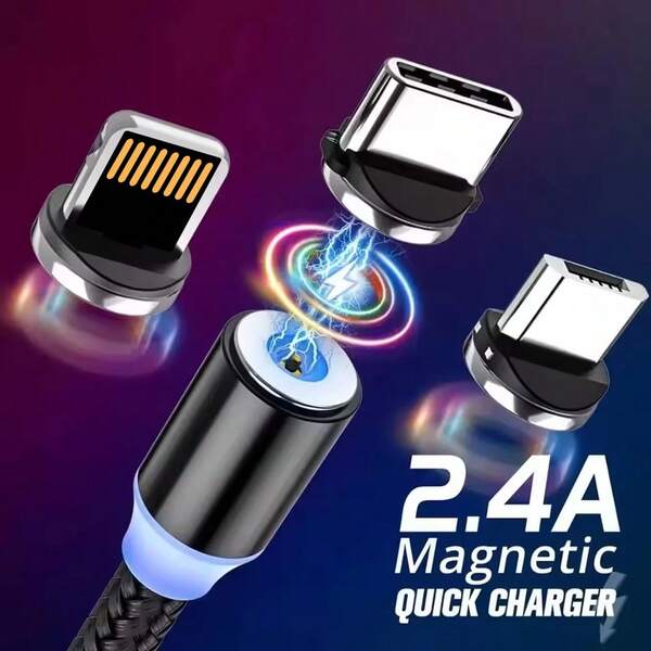 1条带LED磁吸功能的USB数据线，快速充电适配器线，兼容 17/16/15/14/13/12/11/XS/XR、S25/S24/S23/S22/S21/S20系列快速充电线