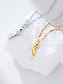 TEAMER 1 chiếc mặt dây chuyền hình quả ớt bằng thép không gỉ, họa tiết 3D, món quà sáng tạo dành cho bạn bè. - Chuỗi đơn giản - Xem 1