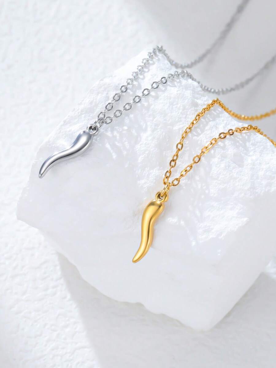 TEAMER 1 chiếc mặt dây chuyền hình quả ớt bằng thép không gỉ, họa tiết 3D, món quà sáng tạo dành cho bạn bè. - Chuỗi đơn giản - Xem 1