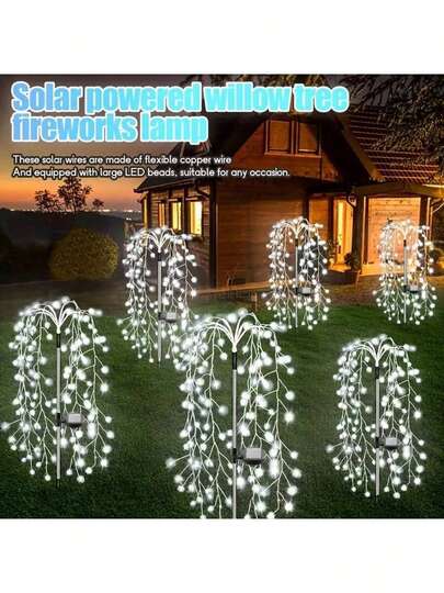 Solar-Powered LED Firework Lights, 8 Modes Sparkling Willow Trees, IP44 High Quality, Perfect For Outdoor Camping, Garden, RV, Mall, And Party Decor - Ideal For Valentine's Day, Easter, Christmas, And More, Festive Party Lights Sparkling Willow Lights Energyefficient Lighting, Outdoor Solar Lights, Best For Christmas