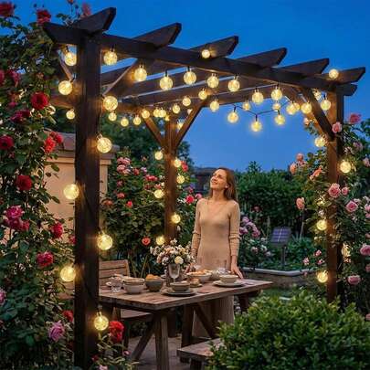 1pc 13.2Ft/16.4Ft/22.9Ft Solar Bubble Ball, Solar Crystal Ball Fairy Lights, Warm White Lighting, Outdoor String Lights, Outdoor Decor Lights, Suitable For Holiday Decoration, Camping, Garden Party, Warm Atmosphere Decor, Outdoor Lighting, Graduation Party, Wedding Decor, Yard Decor, Solar Powered