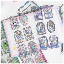 精致日式彩色玻璃图案贴纸，饰以金色箔片——适用于手账、DIY手工、拼贴艺术和文具装饰 - 彩色 - 查看 2