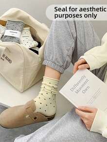 1/5 Pairs Layered Cream Polka Dot Women's Mid-Calf Socks, Rolled Edge Polka Dot Knee-High Socks, Suitable For Summer, Autumn, All Seasons, Random Color Layered Socks, Polka Dot Socks, School Style, Versatile Daily Wear, Breathable And Comfortable, Unisex - Multicolor - View 5