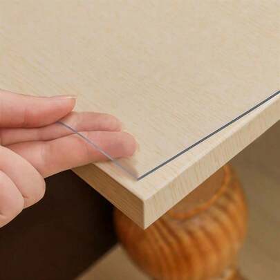 1片0.25毫米厚耐用透明纯色长方形桌布 - 终极保护膜，透明PVC材质，防水 - 适用于办公室、厨房、家居装饰，防刮桌布