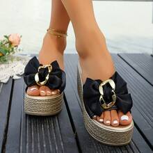 Slightly Small Size, Platform Wedge Summer New Fashionable Mesh Breathable Comfortable Increased Height Sandals, Plus Size Women Shoes - Black - View 3
