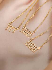 1 chiếc mặt dây chuyền hình thiên thần kỹ thuật số cá nhân hóa theo phong cách Châu Âu & Mỹ, đính đá Cubic Zirconia, mã số 111-999, trang sức nổi bật dành cho nữ. - Vàng - Xem 3