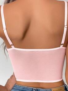 Camiseta de tirantes con adorno de encaje rosa, esencial para el verano - Rosa - Ver 5
