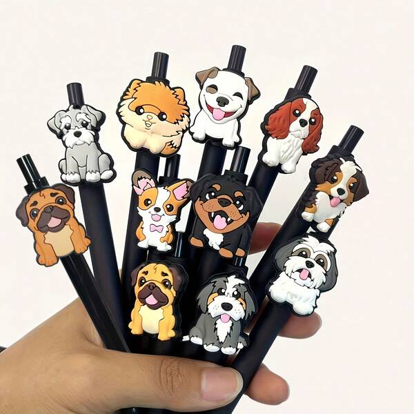 10pcs Cute Dog Shaped Retractable Ballpoint Pens, Ideal For Dog Lovers, Black Ink, Fun Stress Relief Dog, Helpful For Office, Life, And Study