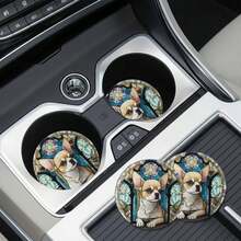 2 miếng lót ly hình chó Chihuahua dễ thương, chống trượt, cách nhiệt, phù hợp với nhiều loại cốc đựng đồ uống, dùng được cho cả nam và nữ. - Nhiều màu - Xem 1