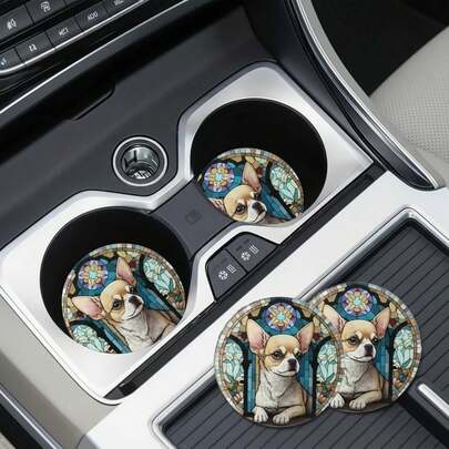 2 miếng lót ly hình chó Chihuahua dễ thương, chống trượt, cách nhiệt, phù hợp với nhiều loại cốc đựng đồ uống, dùng được cho cả nam và nữ.