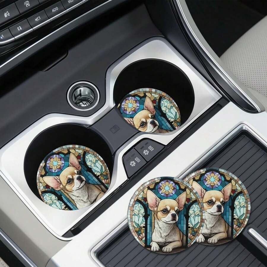 2 miếng lót ly hình chó Chihuahua dễ thương, chống trượt, cách nhiệt, phù hợp với nhiều loại cốc đựng đồ uống, dùng được cho cả nam và nữ. - Nhiều màu - Xem 1