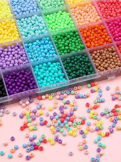 1800颗随机颜色实心亚克力圆珠，DIY手工手链、项链、珠宝配件，生日礼物，节日礼物