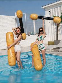 1/2/4pcs Inflatable Water Shooting Sticks, Wooden Grain Design, With Handle, Made Of PVC, Suitable For Water Games, Swimming Pool, Beach, Party, Inflatable Swimming Ring, Inflatable Buoy, Swimming Pool Floating Objects, Add Fun, Air Pump Needed Separately - Multicolor - View 4