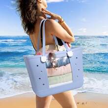 Lightweight Rubber Beach Bag XL Transparent Window Travel Tote Bags - 草綠色 - 查看 6