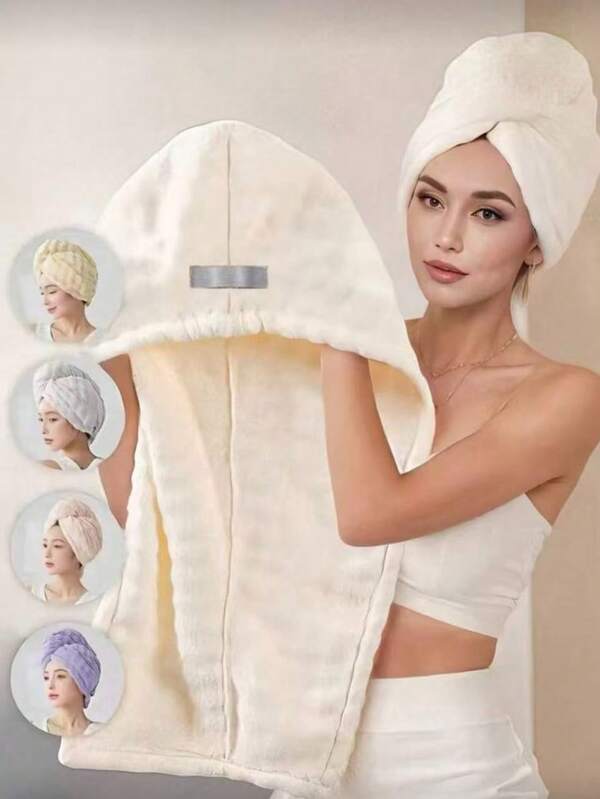1 pieza Turbante de cabello de fibra ultrafina absorbente y de secado rápido, toalla de baño suave y cómoda de unicolor minimalista, gorro de ducha súper absorbente anti-frizz para el cabello mojado, accesorios de baño, gorro para dormir, verano, playa, sombrero, vacaciones, viaje