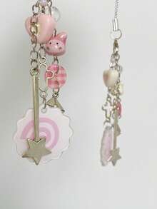 1pc Trending Pink Cat Heart Magic Wand Phone Lanyard, Cute Pendant, Versatile Sweet Girl Style Phone/Bag Charm - Multicolor - View 2