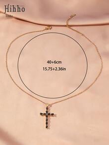 Hihho 1件简约奢华闪亮锆石十字架吊坠项链，优雅中性珠宝，寓意深刻，适合作为送给女友、闺蜜或节日礼物 - 金黃色 - 查看 9