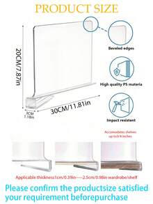 Bộ 1/2/4 tấm vách ngăn tủ quần áo bằng acrylic trong suốt, vách ngăn giá đựng đồ, vách ngăn ngăn kéo, dụng cụ sắp xếp tủ quần áo cho quần áo, ví trên kệ gỗ hoặc kệ đứng trong phòng ngủ, tủ quần áo, bàn làm việc, nhà bếp, văn phòng. - Nhiều màu - Xem 3