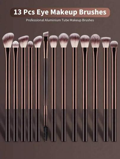 13PCS Essential Eye Makeup Brushes Set - Soft Vegan Synthetic Fiber, Multi-Functional Eye Shadow, Smudge & Detail Brushes For Beginners & Pros