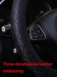 1pc Leather 3D Massage Car Steering Wheel Cover, Black, Universal For Men And Women - Multicolor - View 4