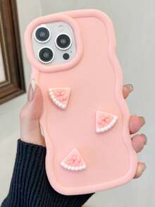 1个粉色波浪边3D蝴蝶结蛋糕片图案手机壳，防震、防滑、防刮，专为 17 Pro Max、 17/16/15/14/13/12/11系列、三星S20-S25系列、Note 14/13/12系列及A56 5G设计，是情人节/新年礼物的完美之选。 - 粉色 - 查看 3