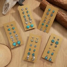In Stock Bohemian Style Alloy Turquoise Stud Earrings, Unisex - Bohemian Style Earrings - View 1