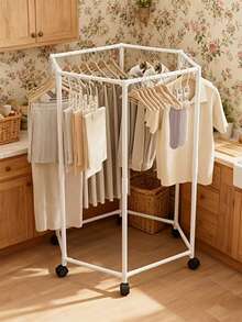 Premium 360° Rotating Double-Layer Hexagonal Bathroom Shelf, Balcony Drying Rack, Movable Floor-Standing Clothes Drying Rack, Minimalist Multi-Layer Living Room Hanging Clothes Rack, Hexagonal Multi-Function Balcony Home Movable Floor-Standing Drying Rack - Floor-standing Clothes Rack - View 2