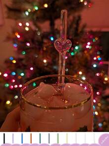 6pcs Heart Shape Glass Straws With 1 Straw Cleaning Brush, 8inch * 8mm Reusable Glass Drinking Straws, Cute Glass Straw For Juice, Coffee, Gift For Mother's Day, Valentine's Day - Multicolor - View 2